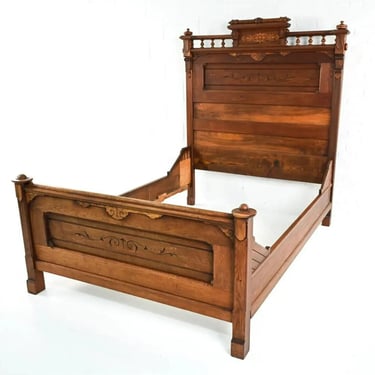 Antique Bed Frame, Victorian Eastlake, Walnut Full Bed, 19th C, 1800s, Handsome!