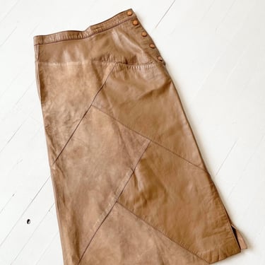 1980s Brown Leather + Suede Pencil Skirt 