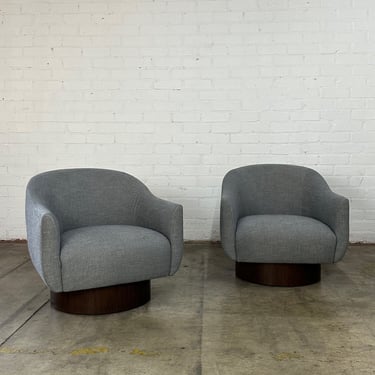 Barrel Plinth Base Lounge Chairs- Pair 