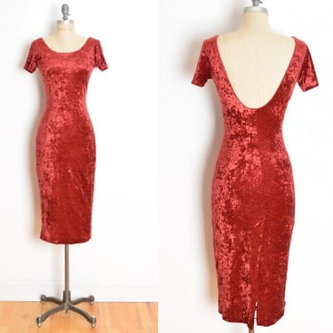 vintage 90s dress FREE PEOPLE red crushed velvet backless bandage maxi XS goth 