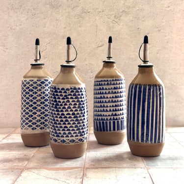 Handmade ceramic oil cruet, soap dispenser, vinegar bottle 