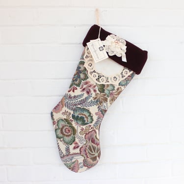 1990's NOS Velvet and Lace Floral Stocking 