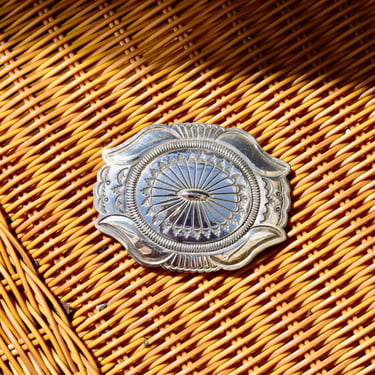 Vintage Hallmarked R. Martinez Sterling Silver Navajo Belt Buckle, Huge Hammered Silver Concho Buckle, Native American Old Pawn, 3 3/4