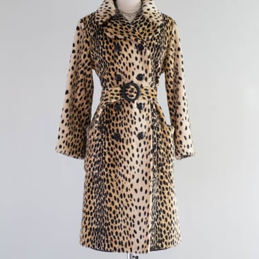 FAB 1960's Cheetah Print Faux Fur Coat From Bullocks / Medium