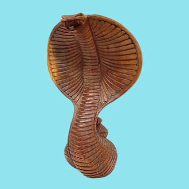 Vintage Cobra Snake Figurine Retro 1970s Mid Century Modern + Brown Wood + Hand Carved + Amphibian + Animal + Small Statue + MCM Home Decor 
