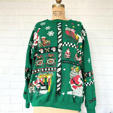 1980's XL Classic Ugly Christmas Sweater in Green 