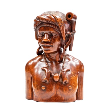 VINTAGE: Wooden Indigenous People Bust - Bust with Earrings - Ethic Tribal - SKU 22 23-E-00016646 