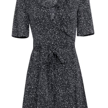Diane von Furstenberg - Black & White Spotted Silk Wrap Dress Sz 2