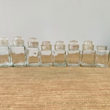 Vintage Squibb Glass Storage Jars with Screw on Caps - Set of 8 