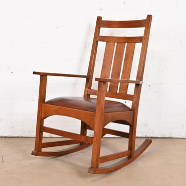 Stickley Harvey Ellis Collection Arts &#038; Crafts Oak and Leather Rocking Chair