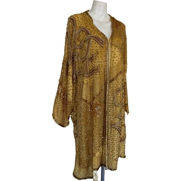 Rare Vintage GOLD SEQUIN Duster long sequin coat, opera coat, vintage heavily sequin swing coat, sequin jacket fits s m l, size xl 
