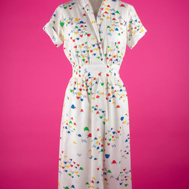 Vintage 60s LANZ Collared Wrap Dress with Colorful Pattern and Pockets (M/L) 
