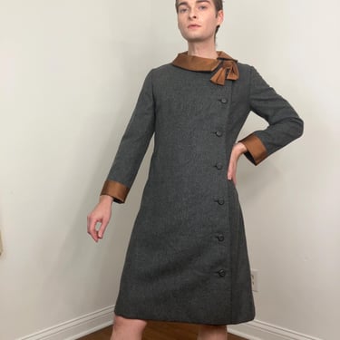 60s Christian Dior mod wool dress coat with satin trim 