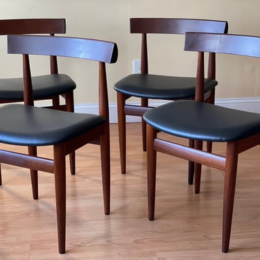 Set of Four Frem Rojle Chairs in Afrormosia and new Upholstery in black leather 