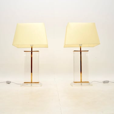Pair of Vintage French Lucite and Brass Table Lamps
