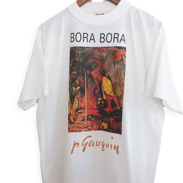 vintage art print shirt / souvenir shirt / 1990s Paul Gauguin art print Bora Bora souvenir t shirt Medium 
