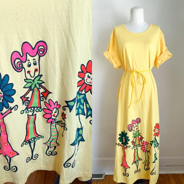 Vintage 1990s Flower People Novelty Print T-shirt Dress / XL 