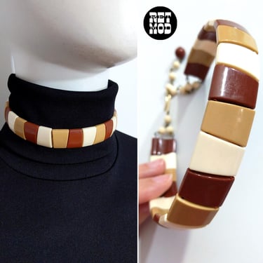 So Cool Mod Vintage 60s 70s Brown Tones Beaded Choker Necklace 