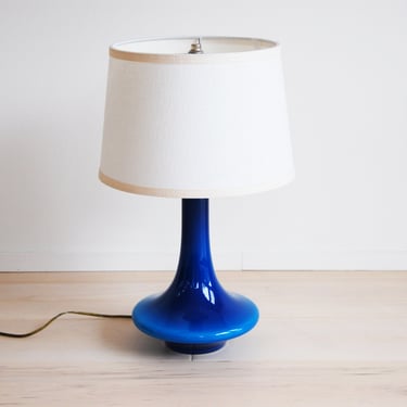 Danish Modern Holmegaard/Le Klint Blue Glass Table Lamp with Shade Dimmable/Adjustable Brightness 