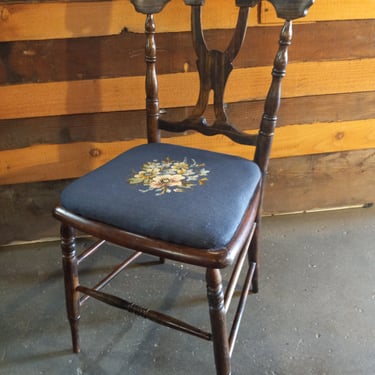 Vintage Chair with Needlepoint Flowers 16 x 15 x 34