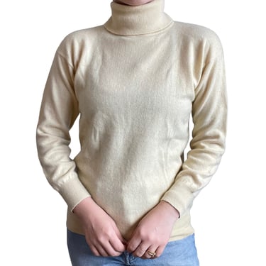 Vintage Womens Pale Pastel Yellow Cashmere Soft Turtleneck Preppy Sweater Sz M 