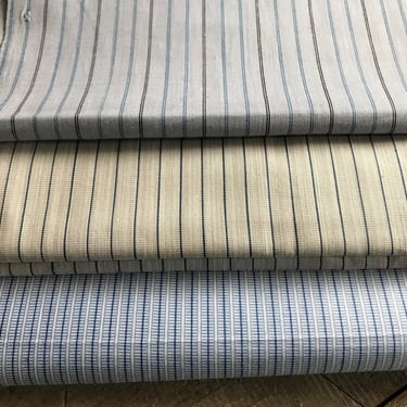 French Cotton Shirting Fabric Remnants, Unused Tailors Bolt, 9 Yards, Pinstripes, Loom Widths, Sewing Projects, Historical Period Textiles 