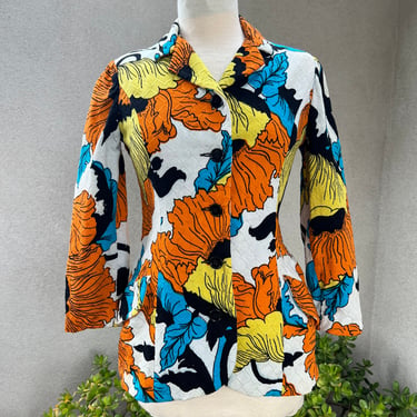 Vintage mod bold floral cotton blazer jacket Sz XS by Chuck Howard Boutique 