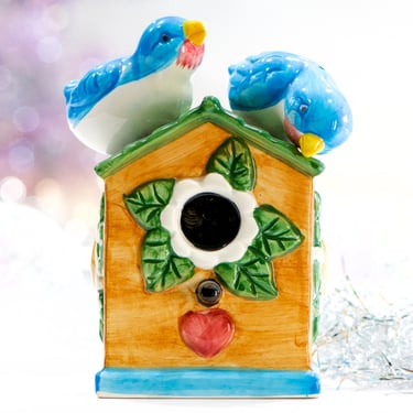 VINTAGE: 1970s - Alco Bird House with Salt and Pepper Blue Birds - Tableware, Collectable 