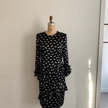 Carolina Herrera Saks Fifth Avenue b/w Scottie Dog print silk dress-size 12 