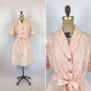 Vintage 50s Robe| Vintage floral print bathrobe | 1950s pink floral lounge house coat 
