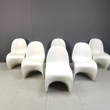 White panton dining chairs, set of 6 - panton chairs - vintage design chairs - verner panton - vitra dining chairs 