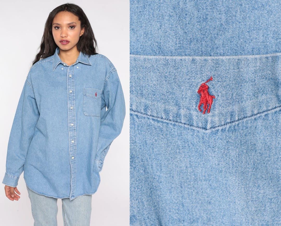 90s Jean Shirt Polo Ralph Lauren Jean Shirt Button Up 1990
