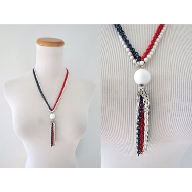 Vintage 60s Chain Necklace - Mod Red White Blue Costume Jewelry 