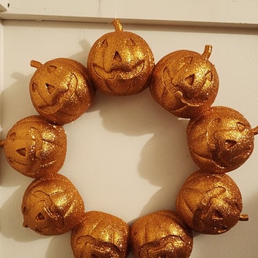 Halloween Wreath Orange Pumpkins Decorations Glittery Fall Decor 