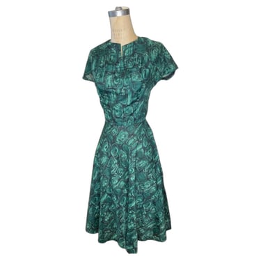 1950s green print dress 
