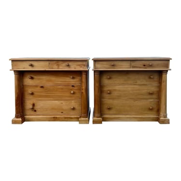 Vintage Rustic Scrubbed Pine French Empire Dressers / Commodes / Chests - a Pair 