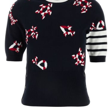 Thom Browne Woman Dark Blue Cotton Blend Sweater