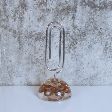 Chrome Paperclip with Floating Pennies in Lucite Base 