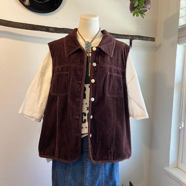 Denim & Co. Chocolate Brown Cotton Corduroy Button Down Vest Size 2X 