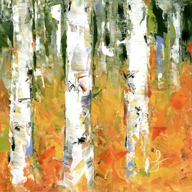 Expressive Oil Painting of Aspens in Autumn / Fall Leaves - Expressive Florals - Landscape Oil Painting Square - Daily Painter - Colorful 