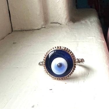 Blue Glass Evil Eye Ring in 14k Goldfill and Sterling Silver Handmade Cocktail Ring 