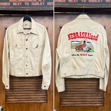 Vintage 1960’s Two Pocket Lee Westerner “Nebraskaland” Denim Trucker Jacket, Embroidered, 60’s Vintage Clothing 