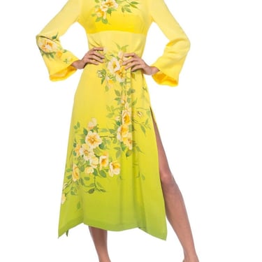 1970S  Yellow Ombré Dress Made From Hand Painted Japenese Kimono Silk 