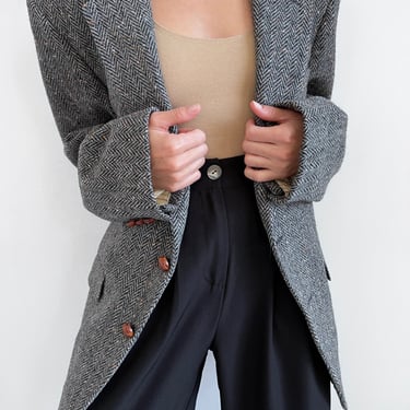 Vintage Smoke Herringbone Tweed Blazer