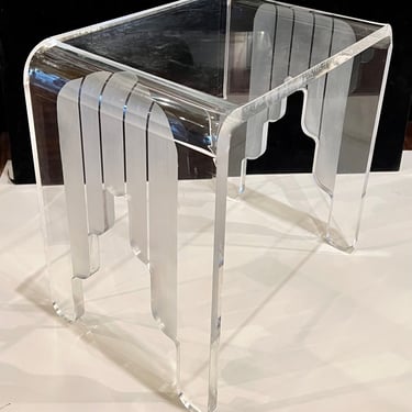 1980s Postmodern Waterfall Art Deco Style Clear & Frosted Lucite Table