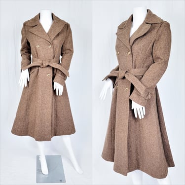 1970's Taupe Brown Wool Belted Trench Caot I Over Coat I Sz Med I Military Inspired 