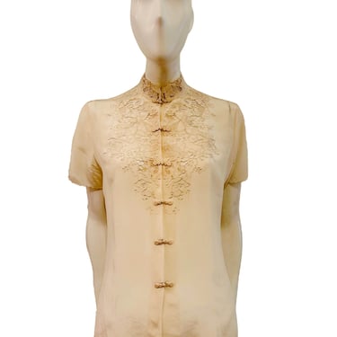 Vintage Ivory Silk Blouse w/Cut-out Eyelet Embroidery