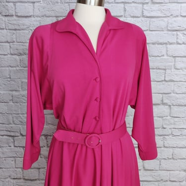 Vintage 80s Pink Shirtdress with Belt // Batwing Sleeves 