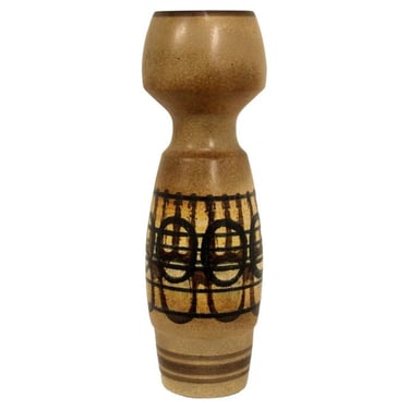 VIntage Mid Century Modern Lapid Stoneware Israel Black Circle Vessel Vase 