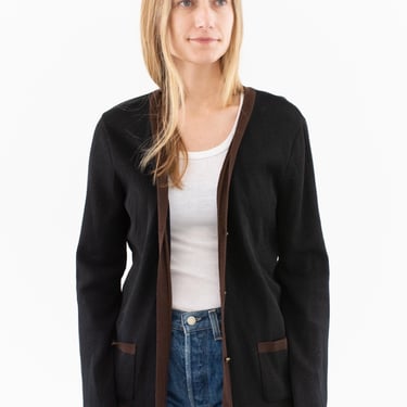 Vintage Black Brown Cardigan Sweater | Fabrikant Couture Neiman Marcus | 100% Wool Made in USA  | XS S | 
